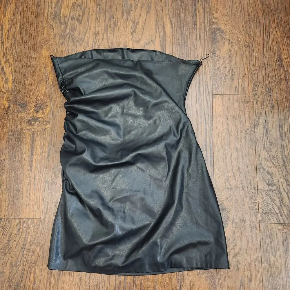 Zara Strapless Faux-Leather Little Black Dress Size XXL